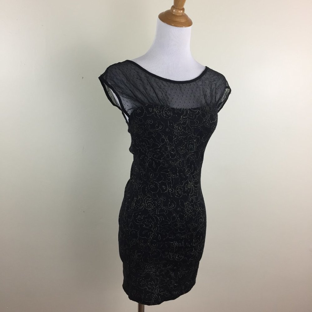 FREE PEOPLE Gold glittery stretch mix fabric dress